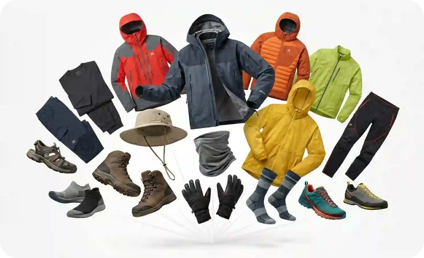 Apparel outdoor: jaket, sepatu, celana gunung
